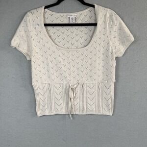 Sincerely Jules Ivory Cream Top With Tie Detail Sz XL Y2K Preppy‎ Feminine